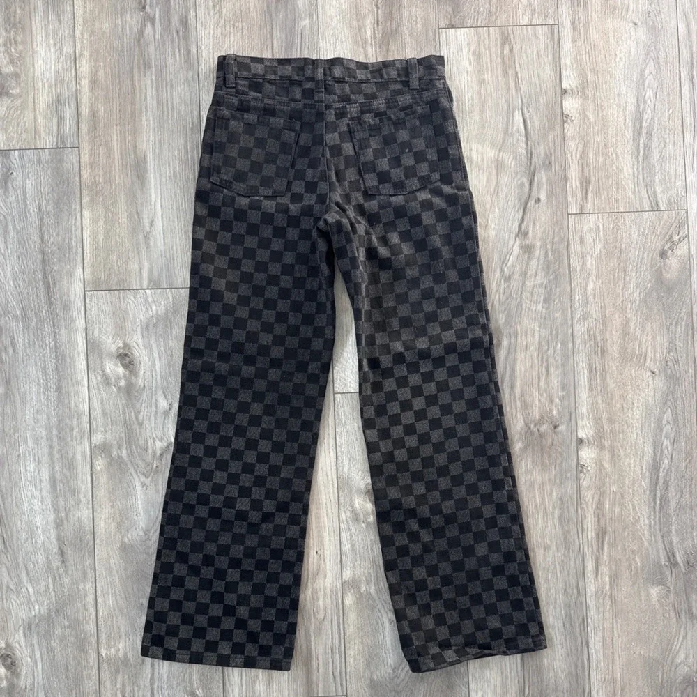 RSQ Kids Checkerboard Print Straight Leg Jeans Size 12 Black‎ Grey Cotton